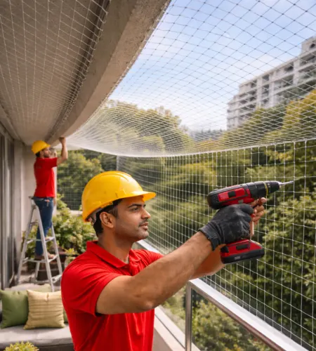 on time safety net service company delhi ncr most trusted safety net company balcony safety net service for children, pets and birds service page image one