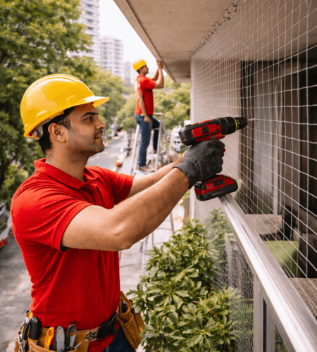 on time safety net service company delhi ncr most trusted safety net company professional pigeon net installation service page image one