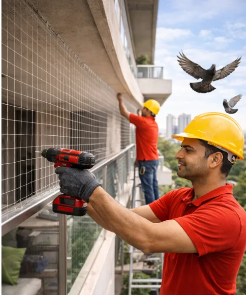 on time safety net service company delhi ncr most trusted safety net company professional pigeon net installation service page image two